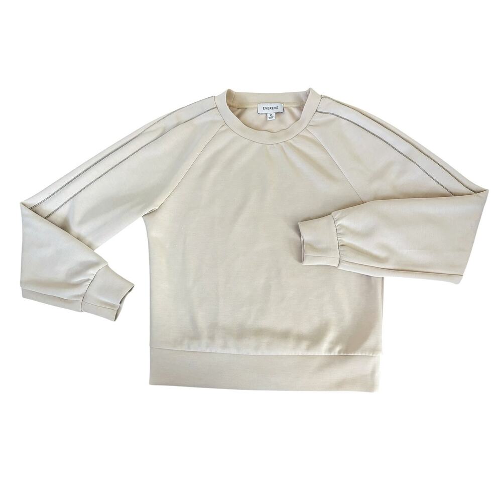 Evereve Cream Metallic Striped Sleeve Sweatshirt Womens Size XS